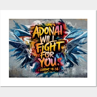 Exodus 14:14 - Adodai Will Fight for You - Bible Art Graffiti Posters and Art